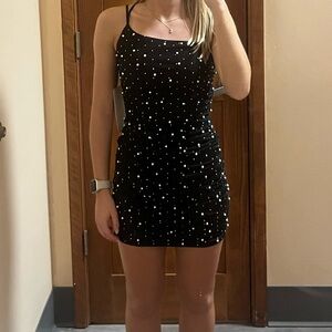 Honey and Rosie Black Mini Dress with White Dots